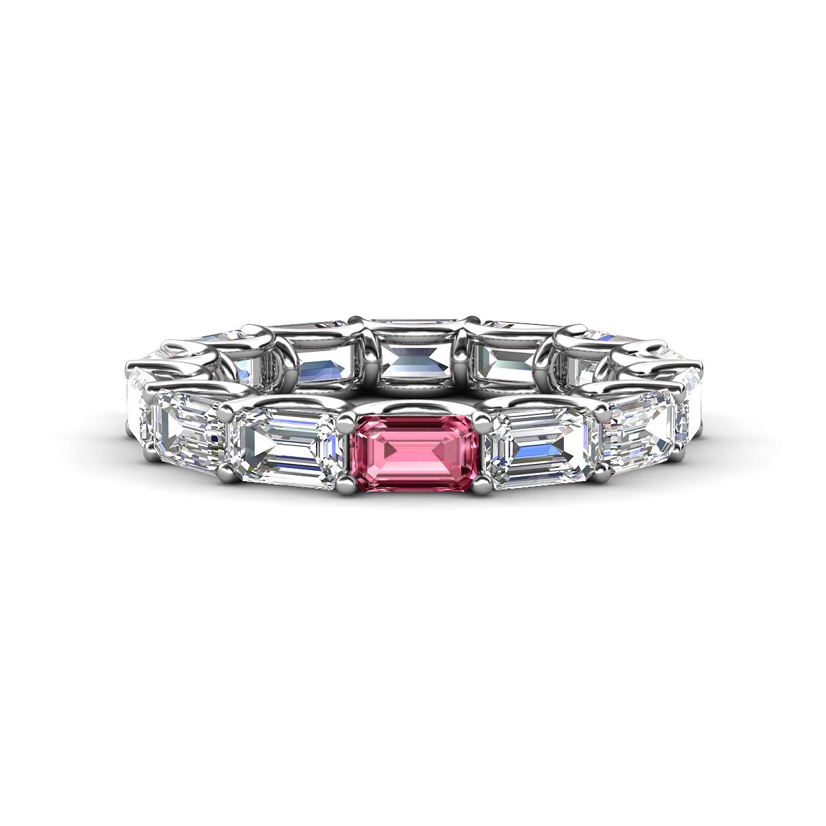 Beverly 5x3 mm Emerald Cut Forever One Moissanite and Pink Tourmaline Eternity Band 
