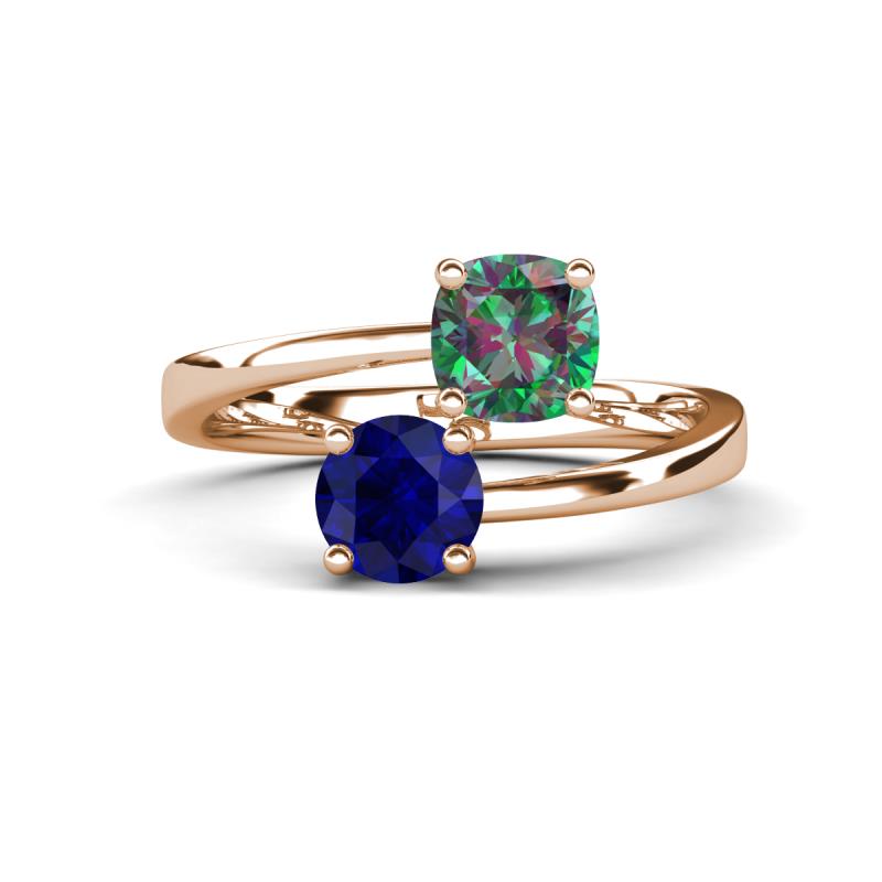 Jianna 6.00 mm Cushion Lab Created Alexandrite and Round Blue Sapphire 2 Stone Promise Ring 