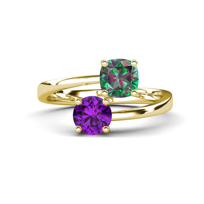 Jianna 6.00 mm Cushion Lab Created Alexandrite and Round Amethyst 2 Stone Promise Ring 