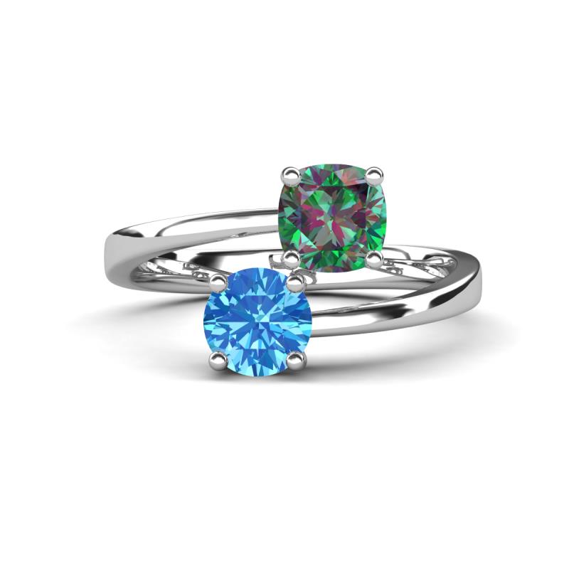 Jianna 6.00 mm Cushion Lab Created Alexandrite and Round Blue Topaz 2 Stone Promise Ring 