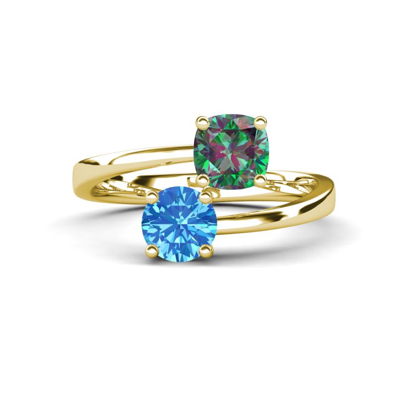 Jianna 6.00 mm Cushion Lab Created Alexandrite and Round Blue Topaz 2 Stone Promise Ring 