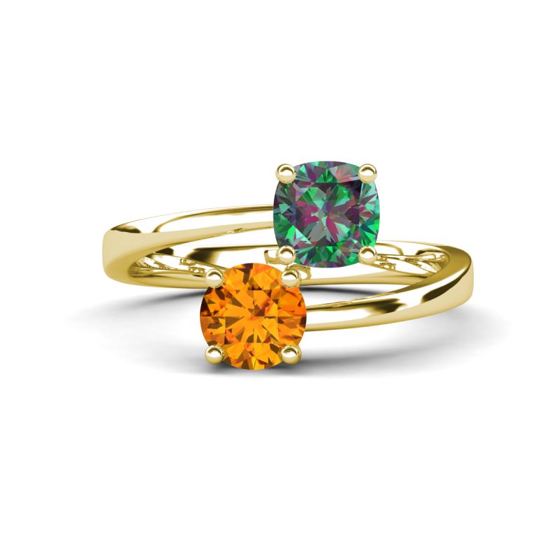 Jianna 6.00 mm Cushion Lab Created Alexandrite and Round Citrine 2 Stone Promise Ring 