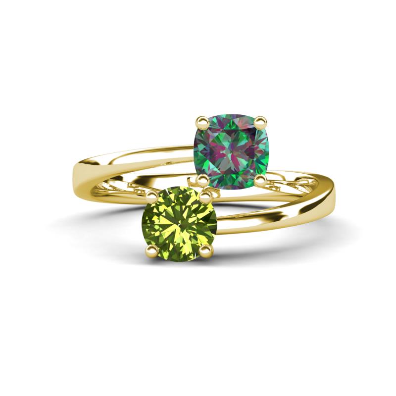 Jianna 6.00 mm Cushion Lab Created Alexandrite and Round Peridot 2 Stone Promise Ring 