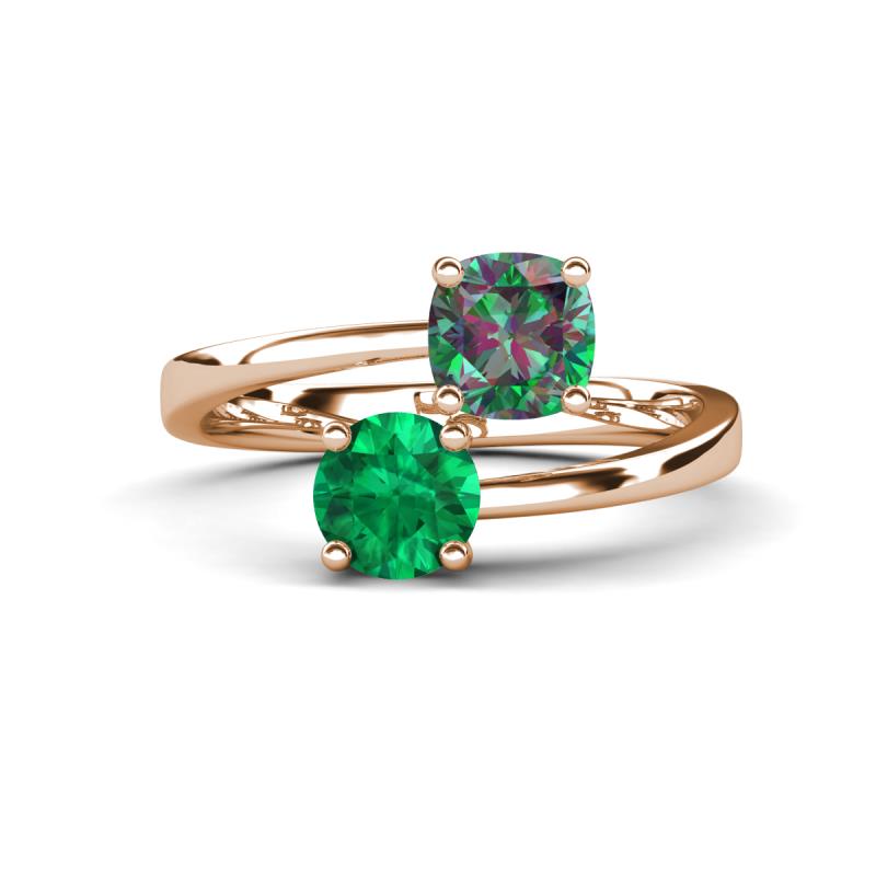 Jianna 6.00 mm Cushion Lab Created Alexandrite and Round Emerald 2 Stone Promise Ring 