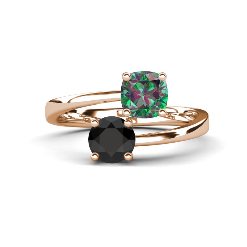 Jianna 6.00 mm Cushion Lab Created Alexandrite and Round Black Diamond 2 Stone Promise Ring 