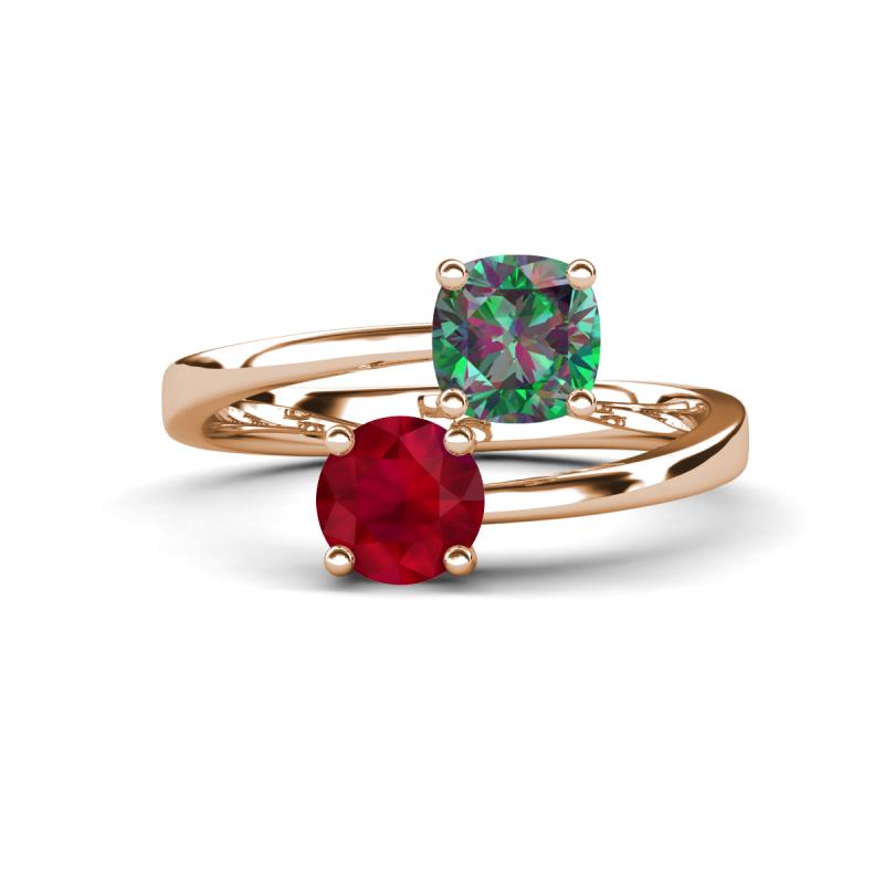 Jianna 6.00 mm Cushion Lab Created Alexandrite and Round Ruby 2 Stone Promise Ring 