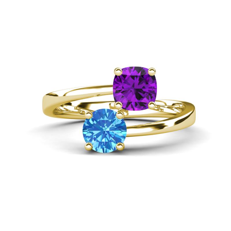 Jianna 6.00 mm Cushion Amethyst and Round Blue Topaz 2 Stone Promise Ring 