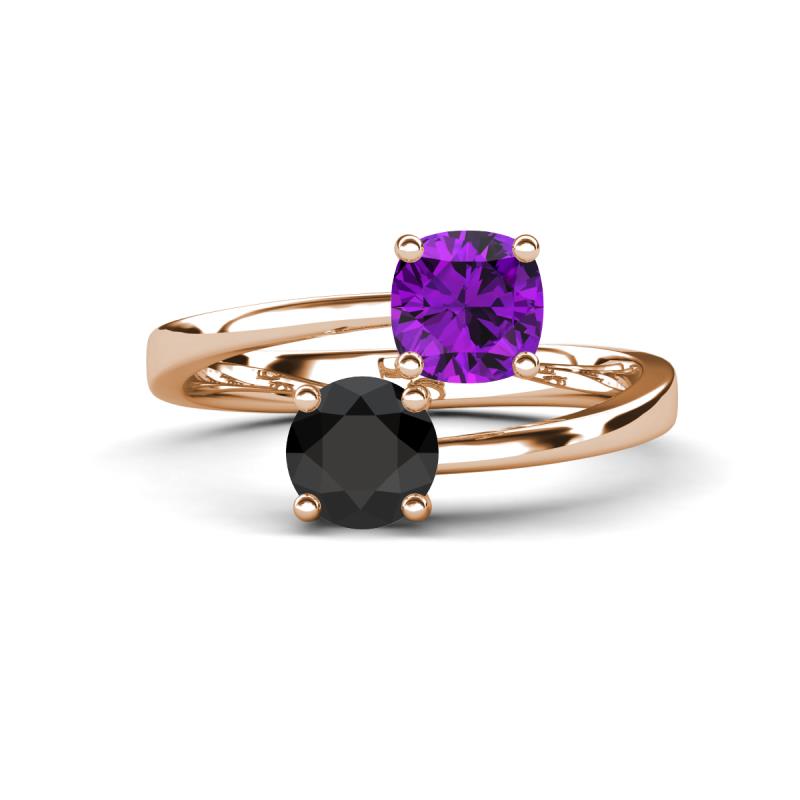 Jianna 6.00 mm Cushion Amethyst and Round Black Diamond 2 Stone Promise Ring 