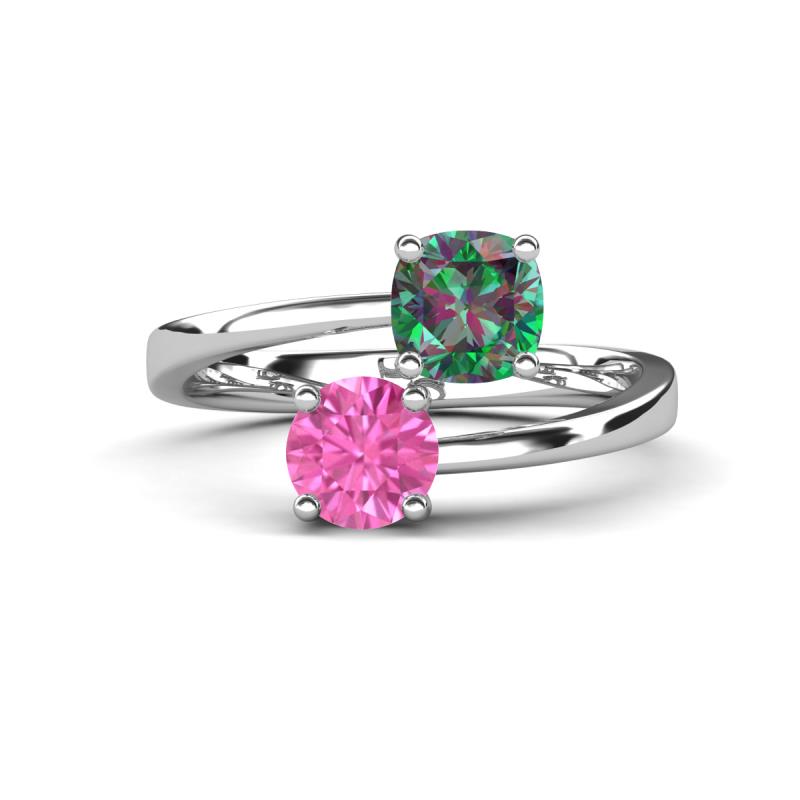 Jianna 6.00 mm Cushion Lab Created Alexandrite and Round Lab Created Pink Sapphire 2 Stone Promise Ring 