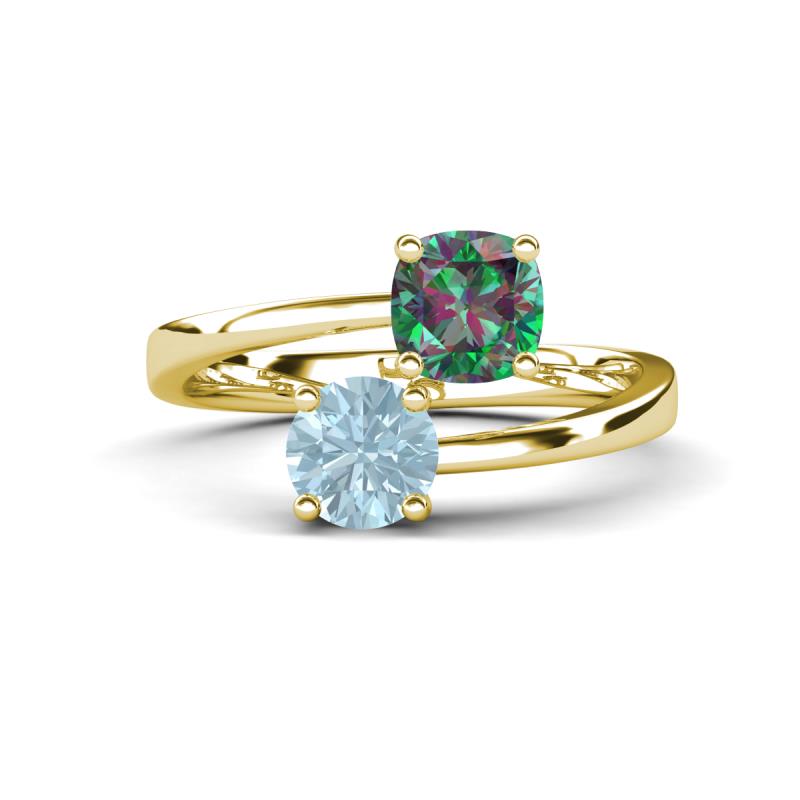 Jianna 6.00 mm Cushion Lab Created Alexandrite and Round Aquamarine 2 Stone Promise Ring 