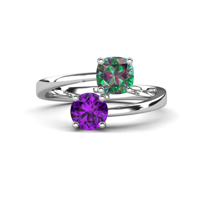 Jianna 6.00 mm Cushion Lab Created Alexandrite and Round Amethyst 2 Stone Promise Ring 