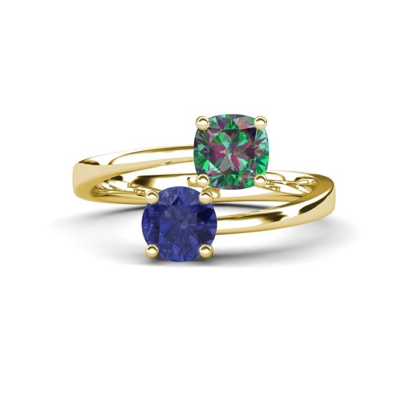Jianna 6.00 mm Cushion Lab Created Alexandrite and Round Iolite 2 Stone Promise Ring 