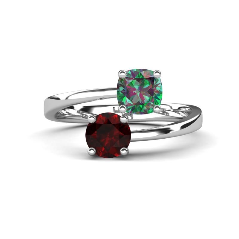 Jianna 6.00 mm Cushion Lab Created Alexandrite and Round Red Garnet 2 Stone Promise Ring 