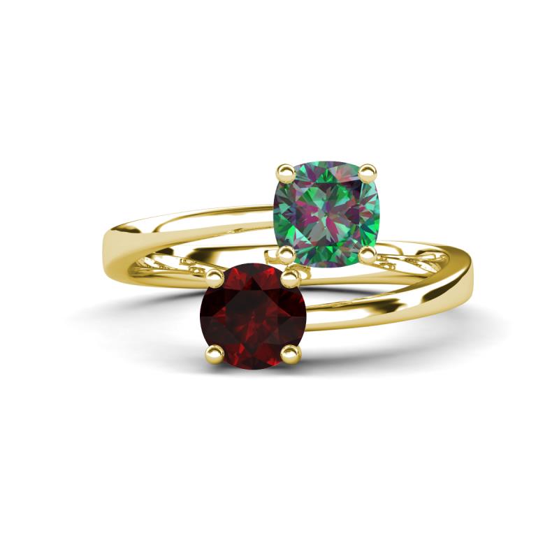 Jianna 6.00 mm Cushion Lab Created Alexandrite and Round Red Garnet 2 Stone Promise Ring 
