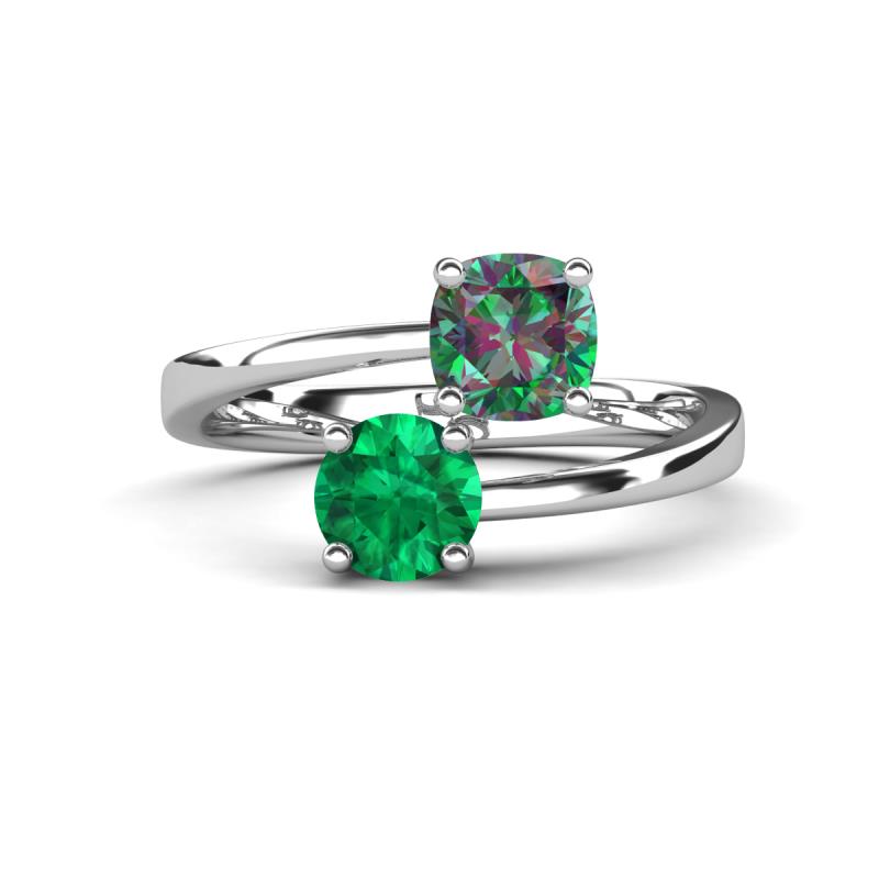 Jianna 6.00 mm Cushion Lab Created Alexandrite and Round Emerald 2 Stone Promise Ring 