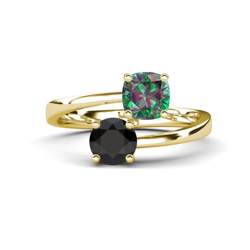 Jianna 6.00 mm Cushion Lab Created Alexandrite and Round Black Diamond 2 Stone Promise Ring 
