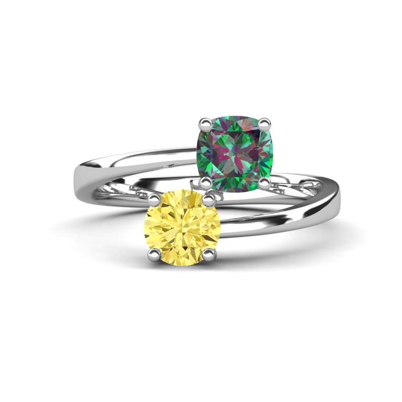 Jianna 6.00 mm Cushion Lab Created Alexandrite and Round Lab Created Yellow Sapphire 2 Stone Promise Ring 