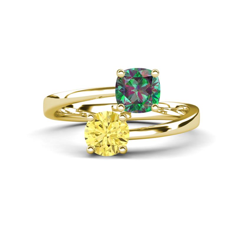 Jianna 6.00 mm Cushion Lab Created Alexandrite and Round Lab Created Yellow Sapphire 2 Stone Promise Ring 