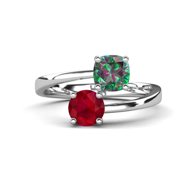 Jianna 6.00 mm Cushion Lab Created Alexandrite and Round Ruby 2 Stone Promise Ring 