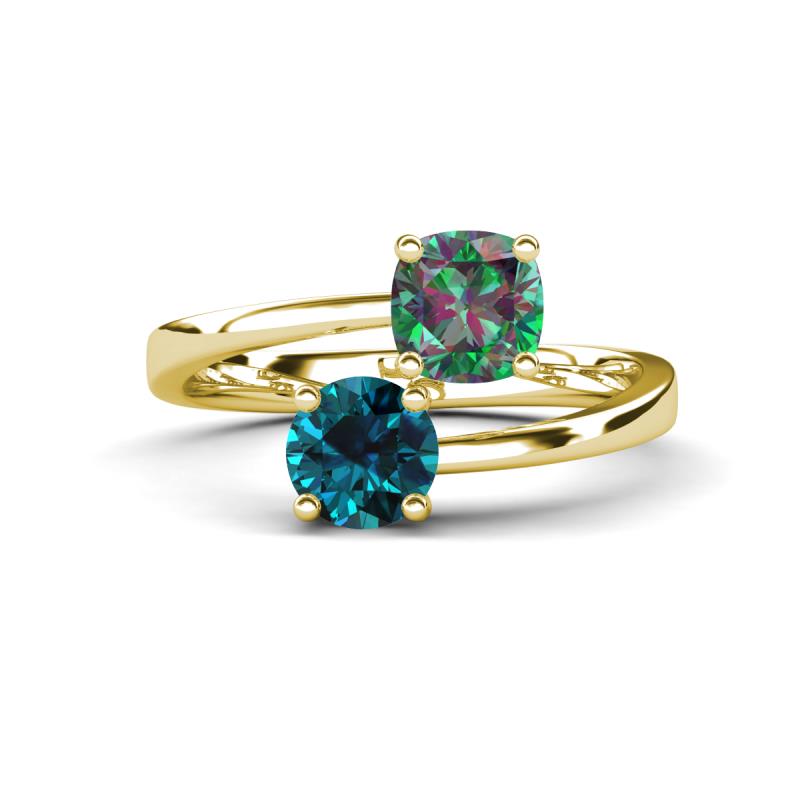 Jianna 6.00 mm Cushion Lab Created Alexandrite and Round Blue Diamond 2 Stone Promise Ring 