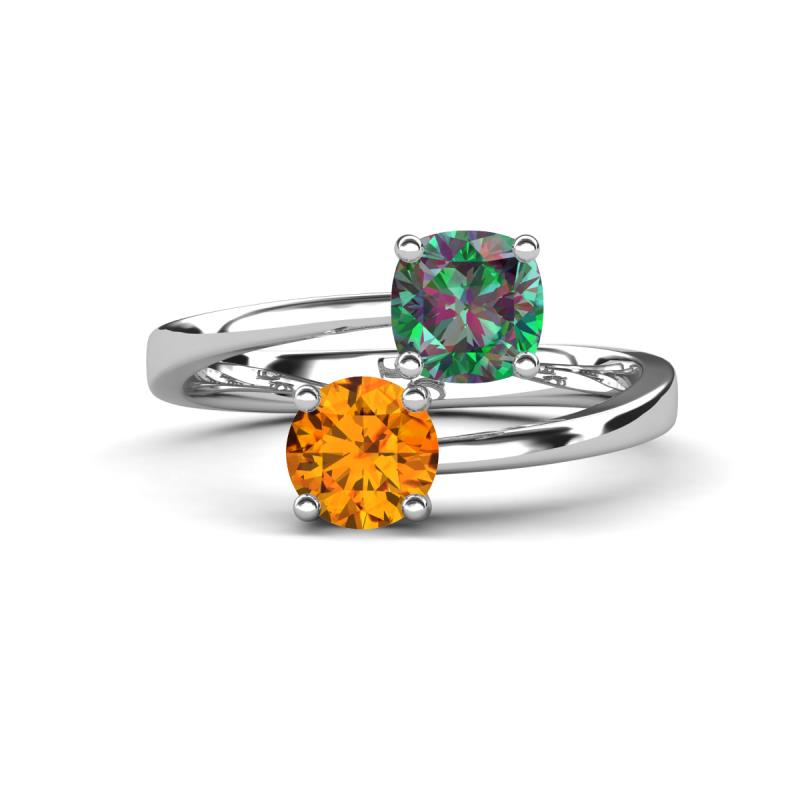 Jianna 6.00 mm Cushion Lab Created Alexandrite and Round Citrine 2 Stone Promise Ring 