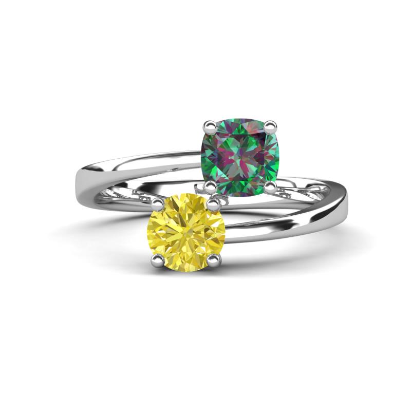 Jianna 6.00 mm Cushion Lab Created Alexandrite and Round Yellow Diamond 2 Stone Promise Ring 