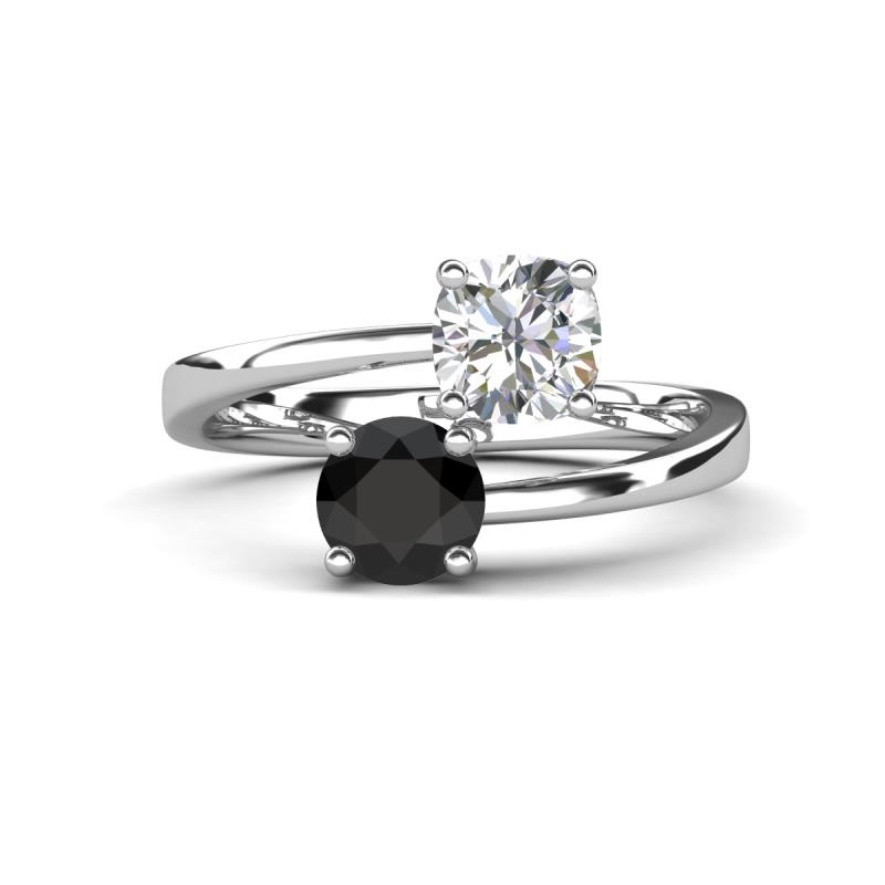 Jianna IGI Certified 6.00 mm Cushion Lab Grown Diamond and Round Black Diamond 2 Stone Promise Ring 