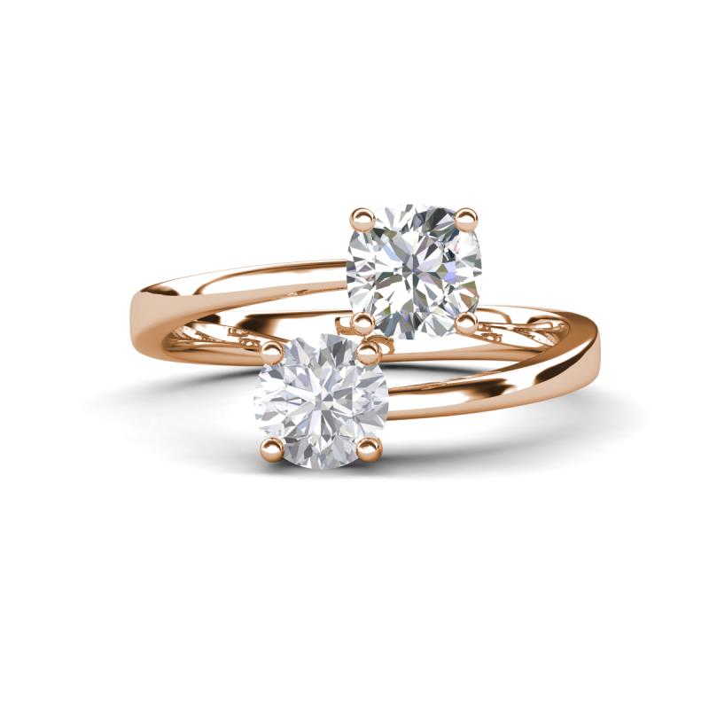 Jianna IGI Certified 6.00 mm Cushion Lab Grown Diamond and Round White Sapphire 2 Stone Promise Ring 