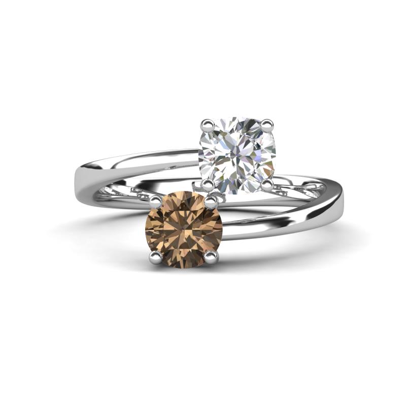 Jianna IGI Certified 6.00 mm Cushion Lab Grown Diamond and Round Smoky Quartz 2 Stone Promise Ring 