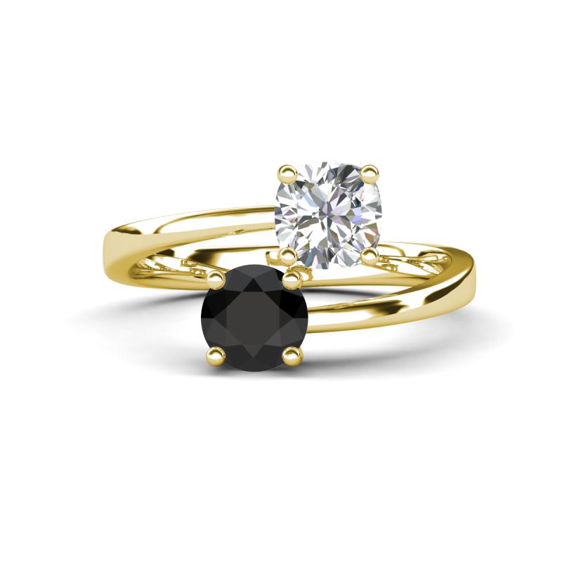 Jianna IGI Certified 6.00 mm Cushion Lab Grown Diamond and Round Black Diamond 2 Stone Promise Ring 