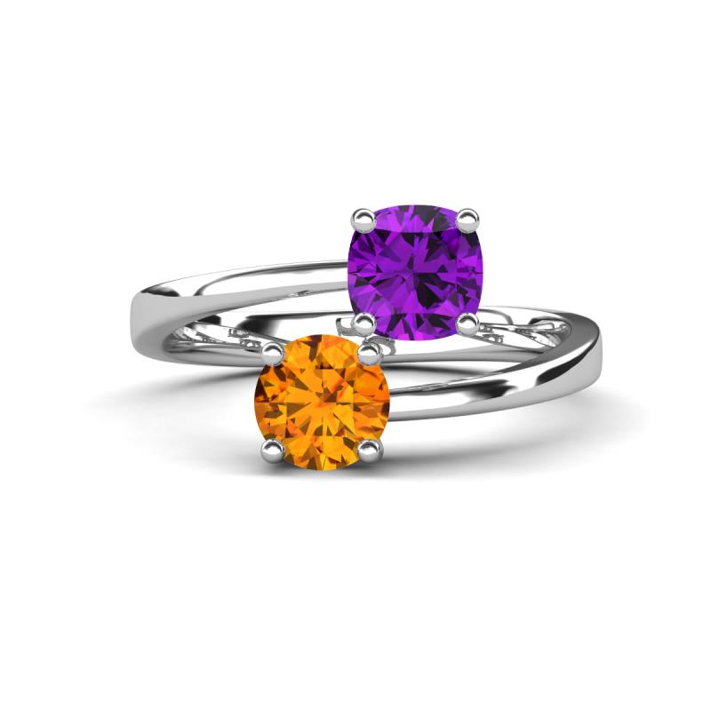 Jianna 6.00 mm Cushion Amethyst and Round Citrine 2 Stone Promise Ring 