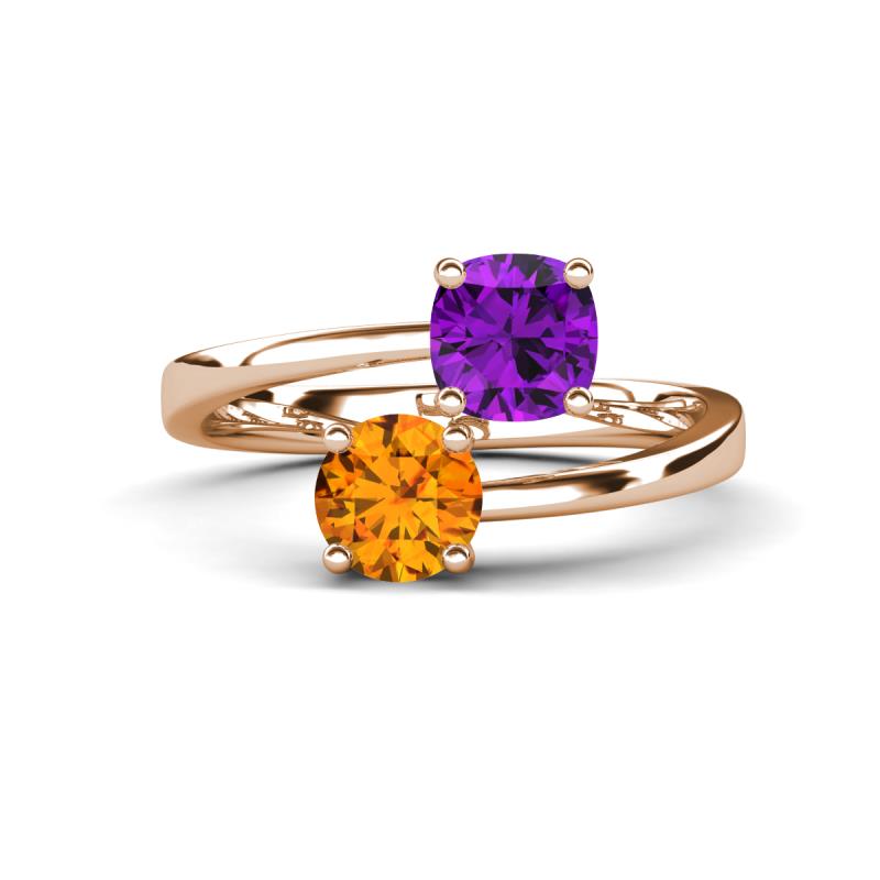 Jianna 6.00 mm Cushion Amethyst and Round Citrine 2 Stone Promise Ring 