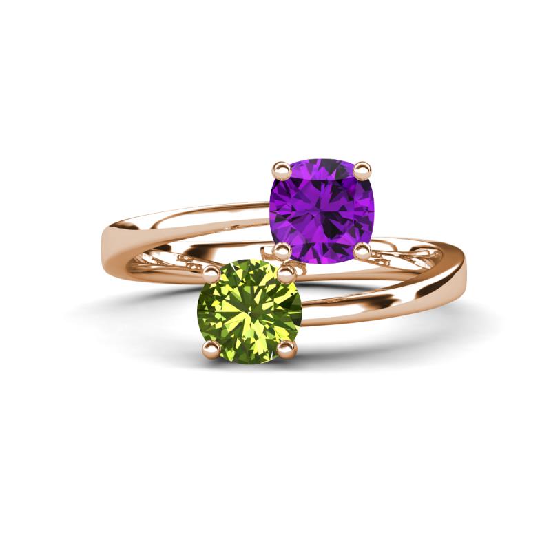 Jianna 6.00 mm Cushion Amethyst and Round Peridot 2 Stone Promise Ring 