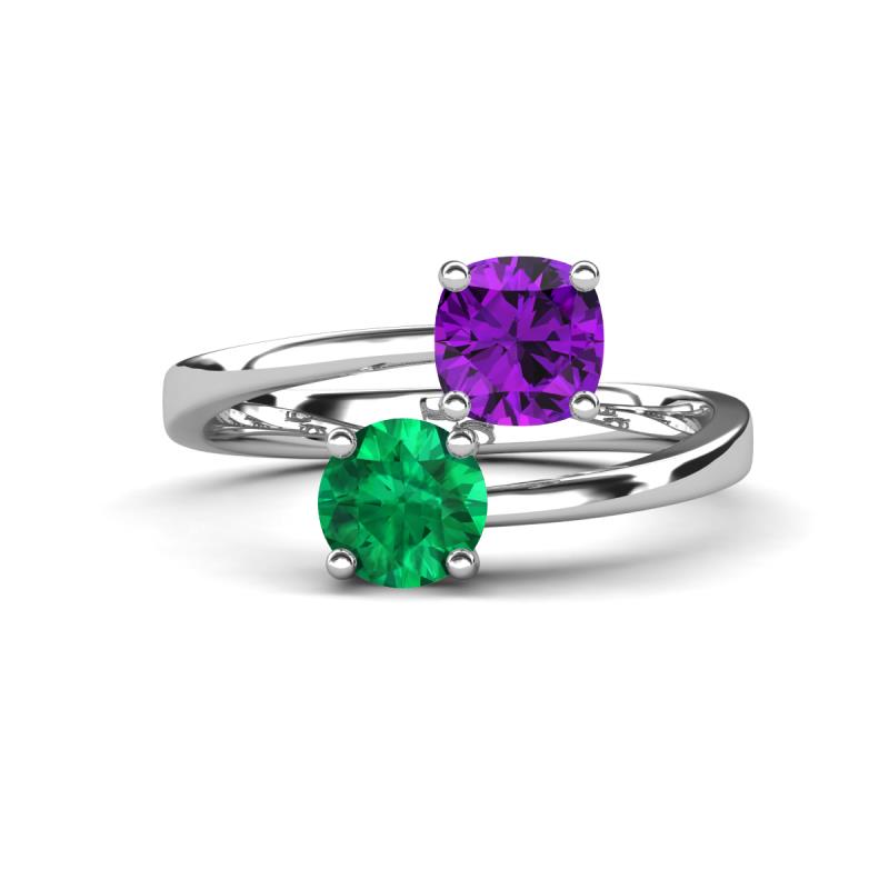Jianna 6.00 mm Cushion Amethyst and Round Emerald 2 Stone Promise Ring 
