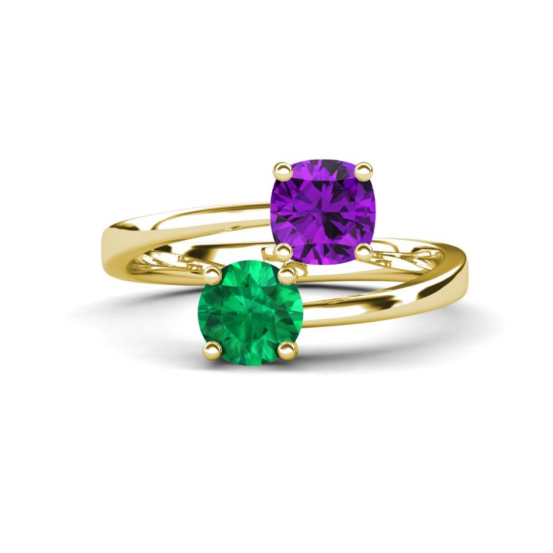 Jianna 6.00 mm Cushion Amethyst and Round Emerald 2 Stone Promise Ring 