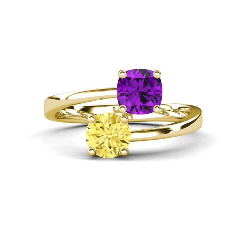 Jianna 6.00 mm Cushion Amethyst and Round Lab Created Yellow Sapphire 2 Stone Promise Ring 