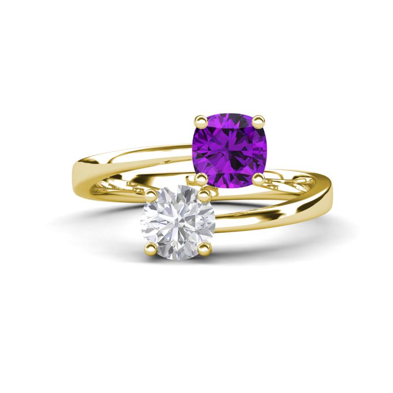 Jianna 6.00 mm Cushion Amethyst and Round White Sapphire 2 Stone Promise Ring 