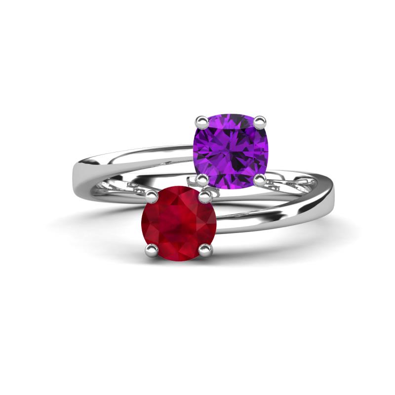 Jianna 6.00 mm Cushion Amethyst and Round Ruby 2 Stone Promise Ring 