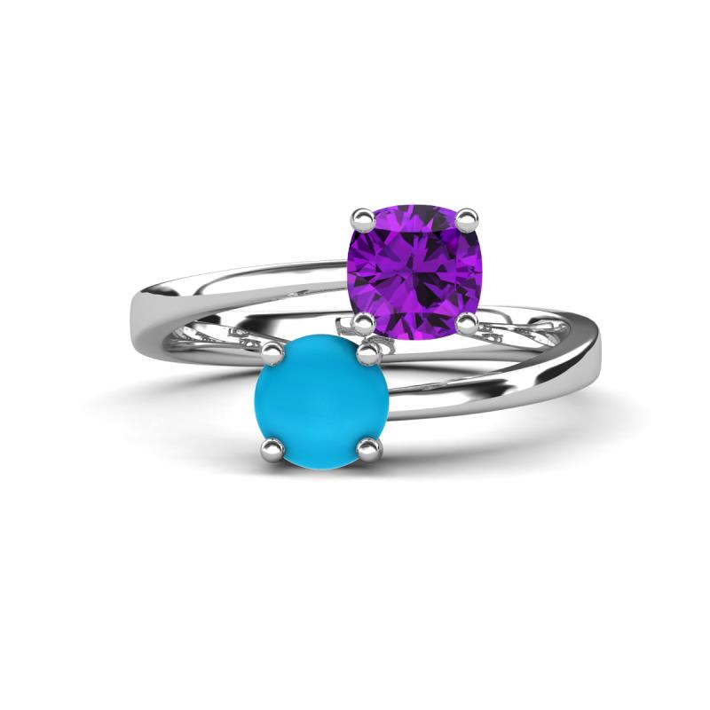 Jianna 6.00 mm Cushion Amethyst and Round Turquoise 2 Stone Promise Ring 