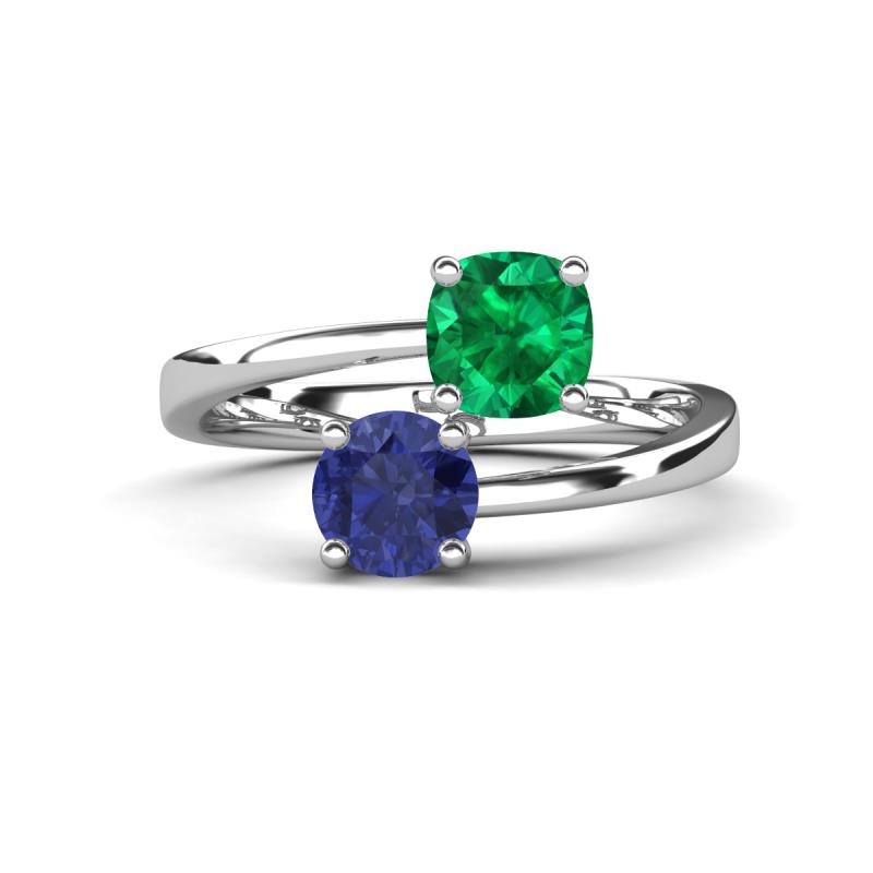Jianna 6.00 mm Cushion Lab Created Emerald and Round Iolite 2 Stone Promise Ring 