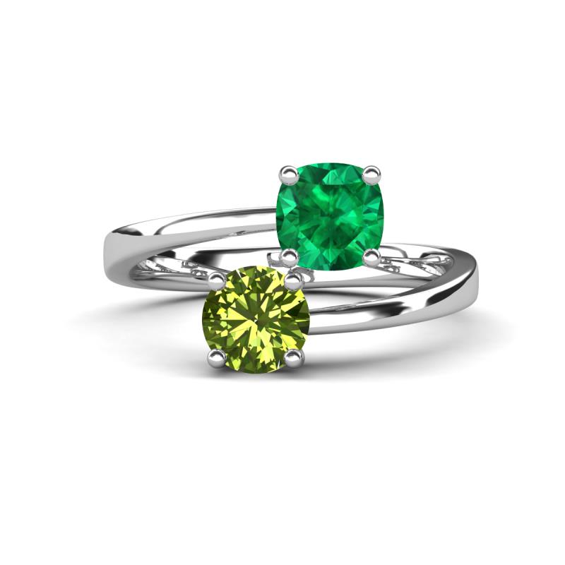 Jianna 6.00 mm Cushion Lab Created Emerald and Round Peridot 2 Stone Promise Ring 
