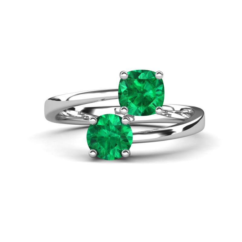 Jianna 6.00 mm Cushion Lab Created Emerald and Round Natural Emerald 2 Stone Promise Ring 