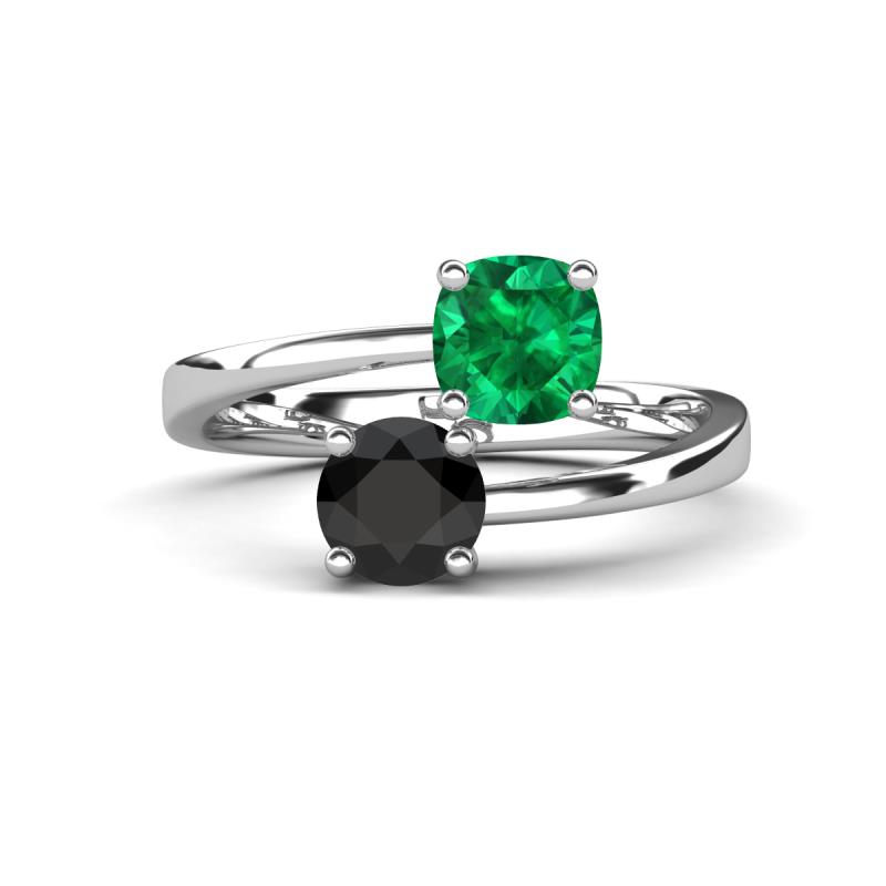 Jianna 6.00 mm Cushion Lab Created Emerald and Round Black Diamond 2 Stone Promise Ring 