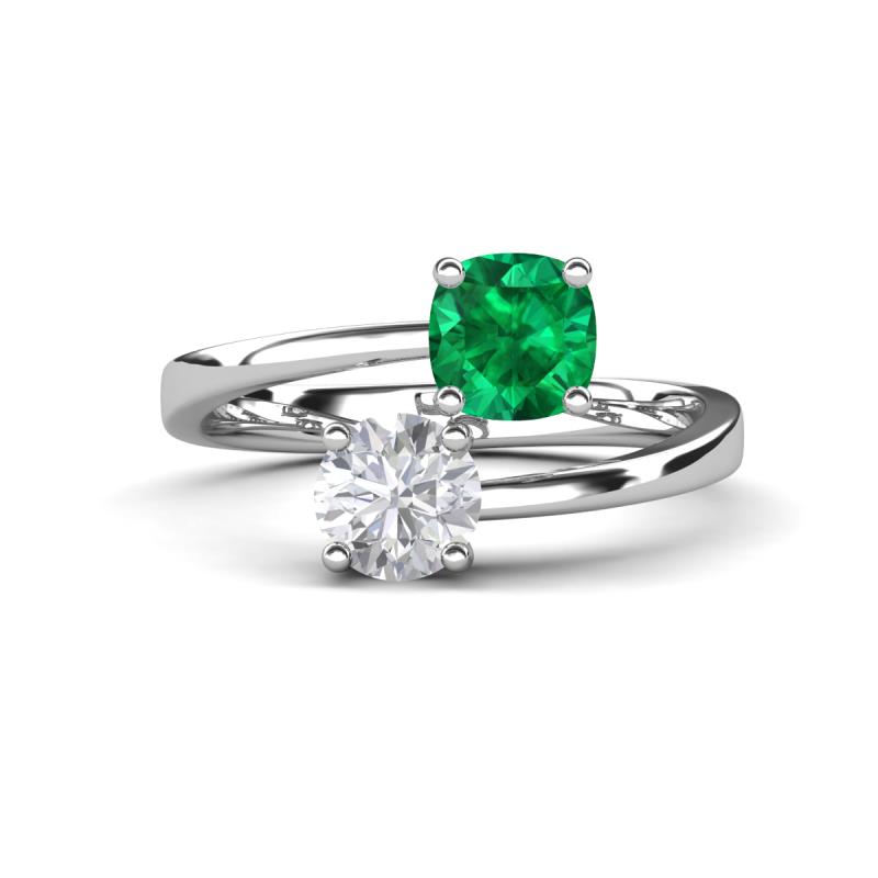 Jianna 6.00 mm Cushion Lab Created Emerald and Round White Sapphire 2 Stone Promise Ring 