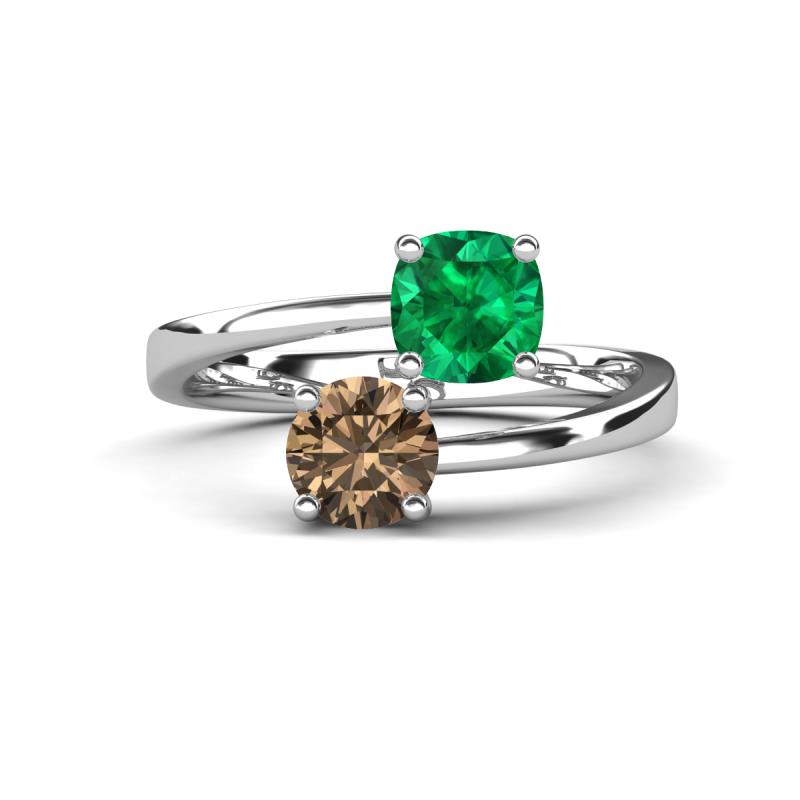 Jianna 6.00 mm Cushion Lab Created Emerald and Round Smoky Quartz 2 Stone Promise Ring 