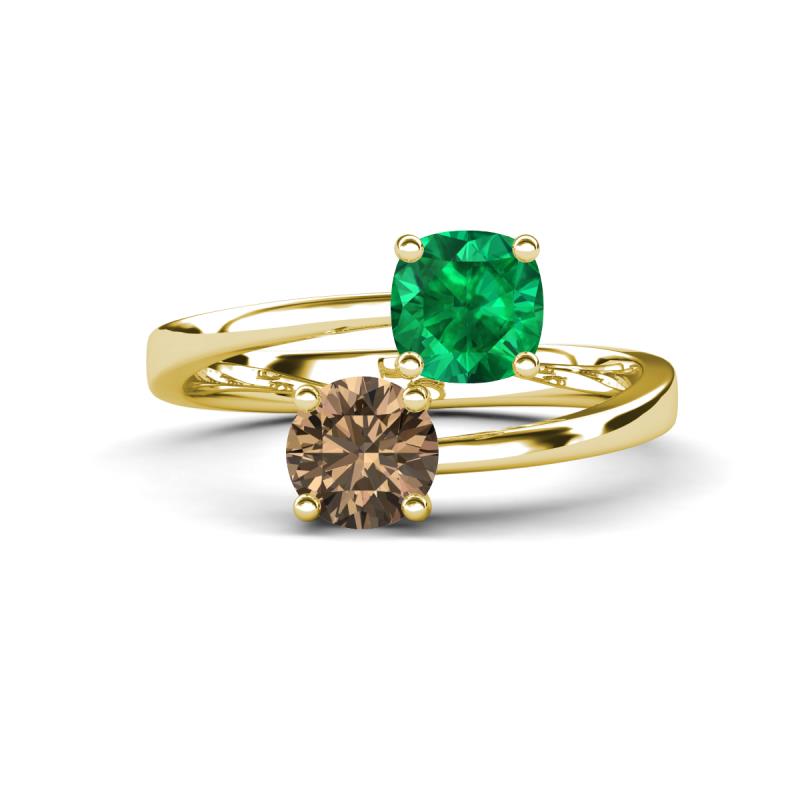 Jianna 6.00 mm Cushion Lab Created Emerald and Round Smoky Quartz 2 Stone Promise Ring 