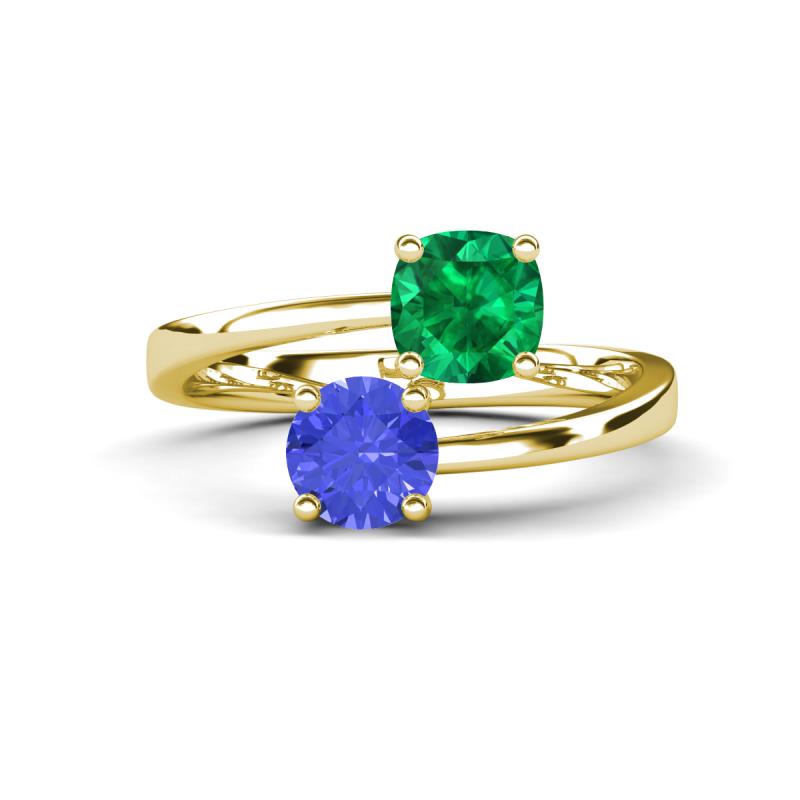 Jianna 6.00 mm Cushion Lab Created Emerald and Round Tanzanite 2 Stone Promise Ring 
