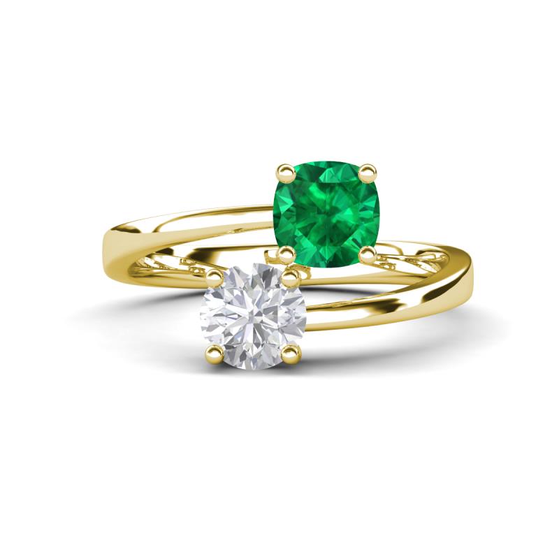 Jianna 6.00 mm Cushion Lab Created Emerald and Round White Sapphire 2 Stone Promise Ring 