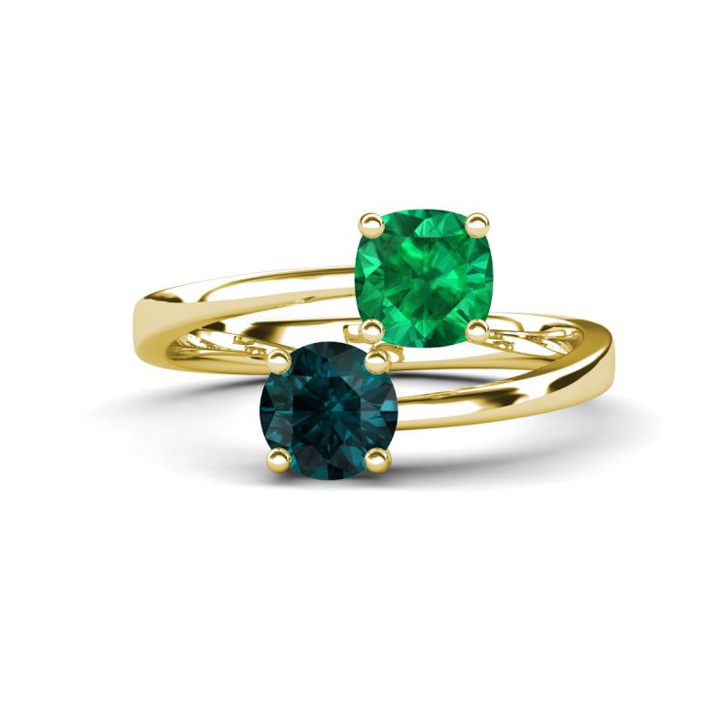 Jianna 6.00 mm Cushion Lab Created Emerald and Round London Blue Topaz 2 Stone Promise Ring 