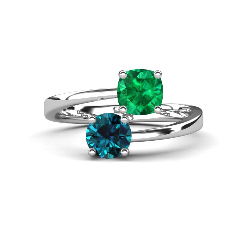 Jianna 6.00 mm Cushion Lab Created Emerald and Round Blue Diamond 2 Stone Promise Ring 